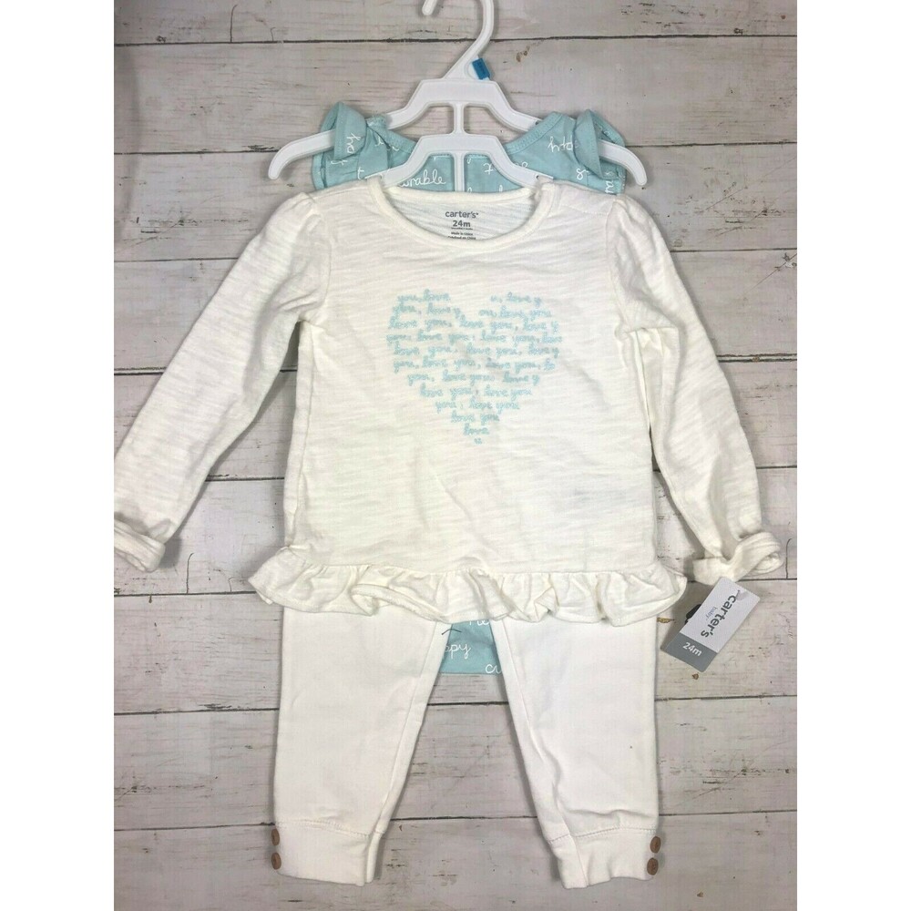 3 Piece Baby Girl's Pant Set Love You Pants 2 tops New 24 months New